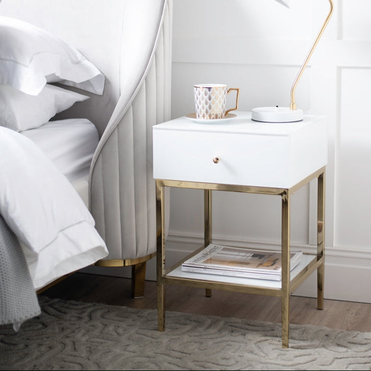 Stiletto White Glass and Brass Side Table