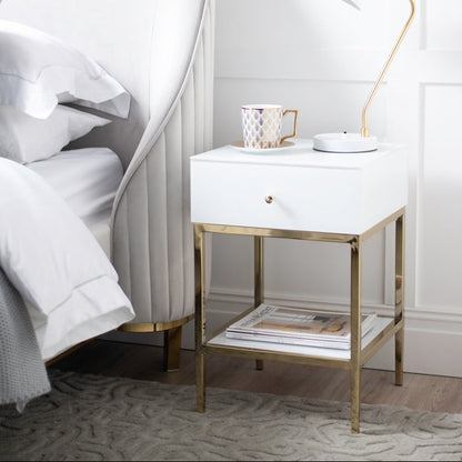 Stiletto White Glass and Brass Side Table