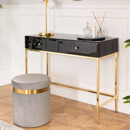 Stiletto Black Glass and Brass Console Table