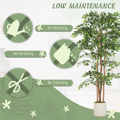 180cm Artificial Ficus Tree, Decorative Artificial Plant with Solid Wood Trunk and Pot for Indoor Living Room Home Office Decor, Green
