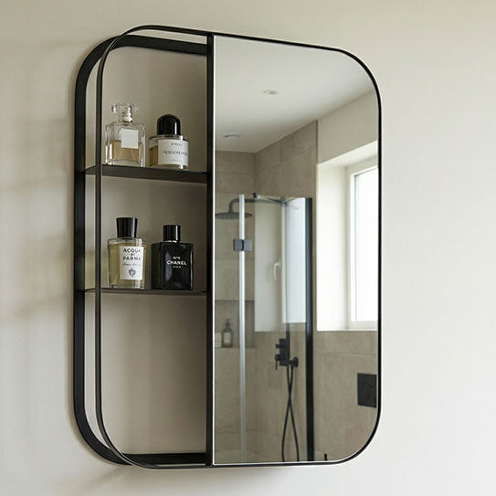 Stria Wall Mirror with Shelves – Black
