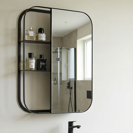 Stria Wall Mirror with Shelves – Black