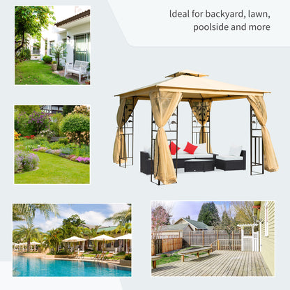 Outsunny 3(m) x 3(m) Garden Gazebo, Double Roof Outdoor Gazebo Canopy Shelter with Netting, Solid Steel Frame, for Garden, Lawn, Backyard, and Deck