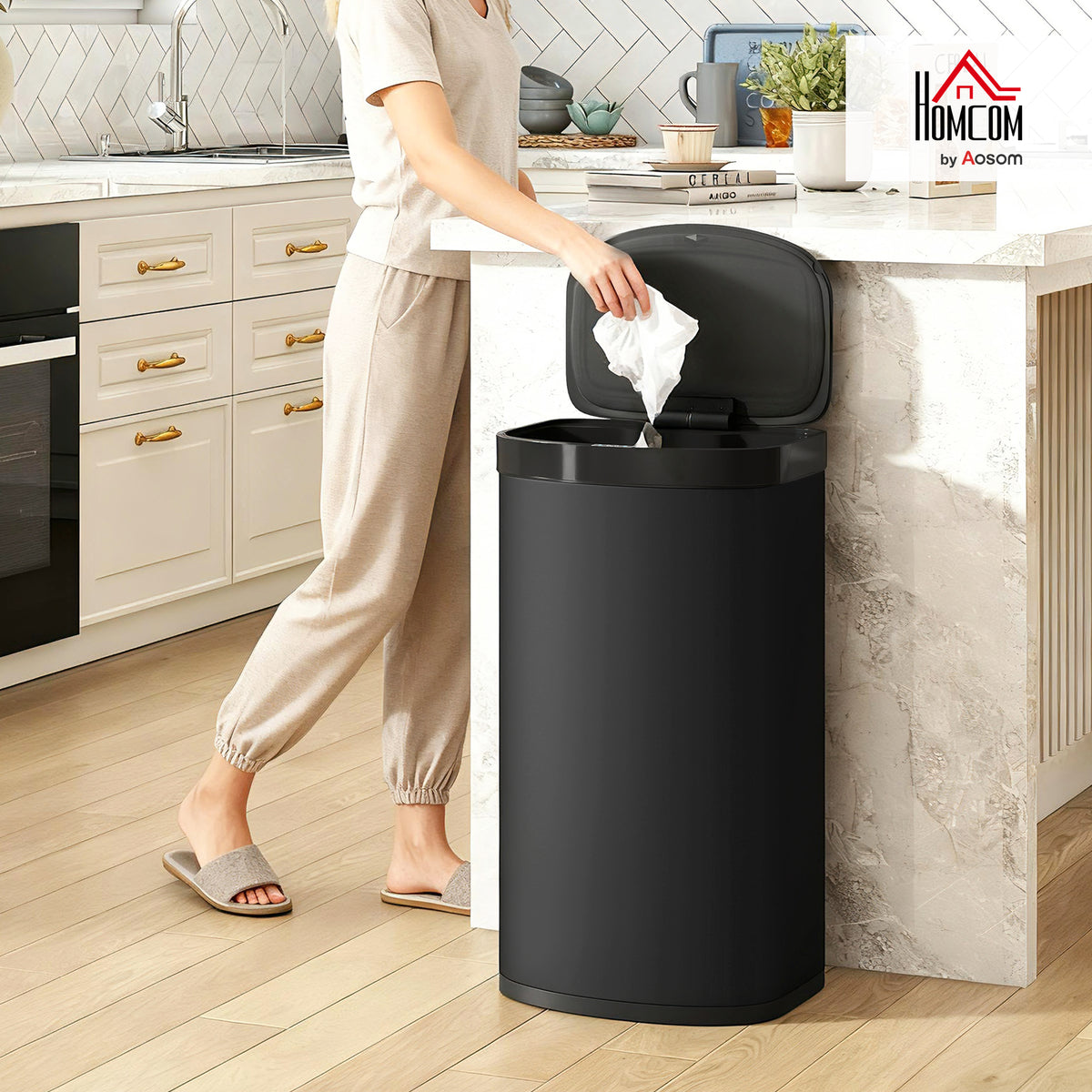 Automatic Kitchen Bin with Soft-Close Lid, 55L Sensor Wastebasket