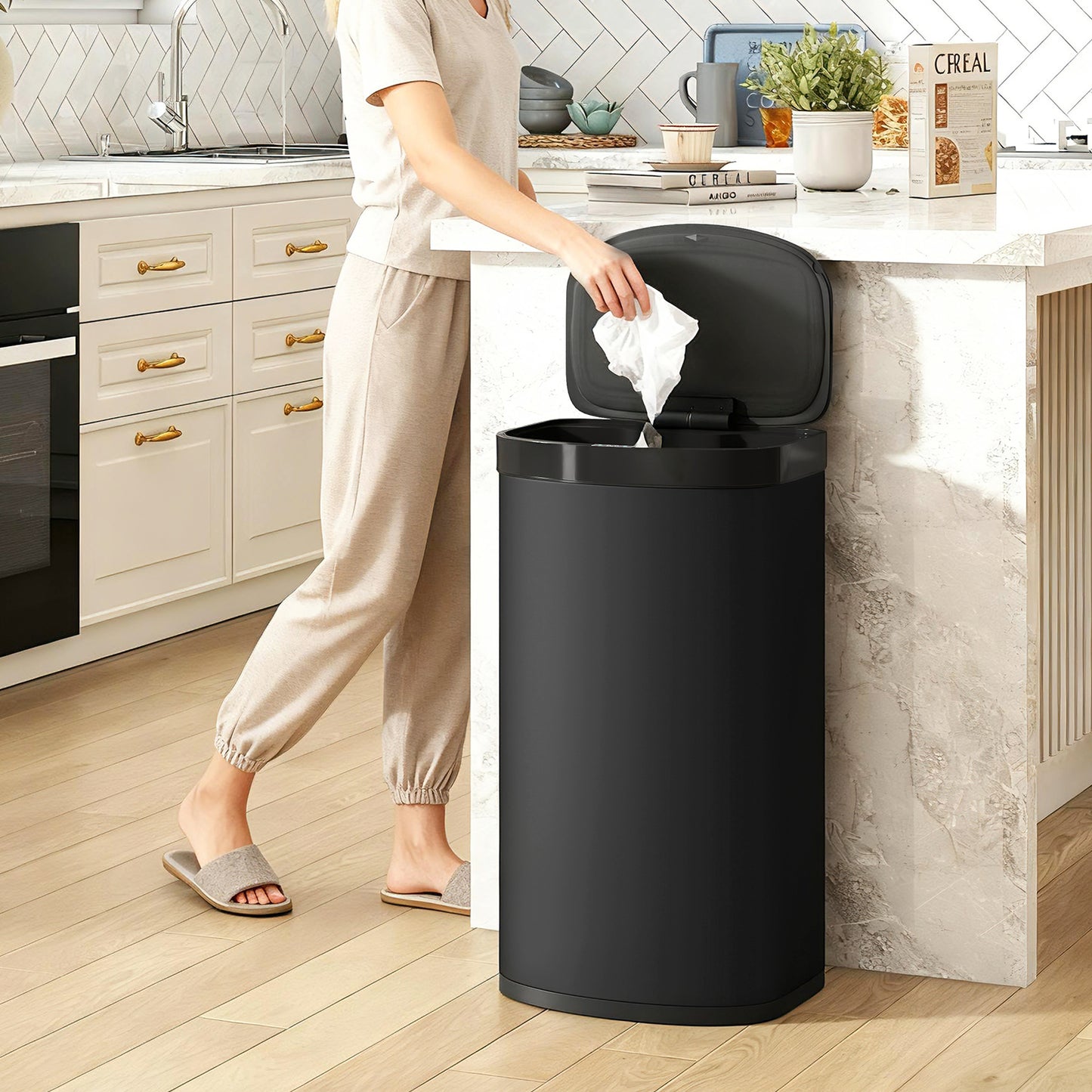 Automatic Kitchen Bin with Soft-Close Lid, 55L Sensor Wastebasket