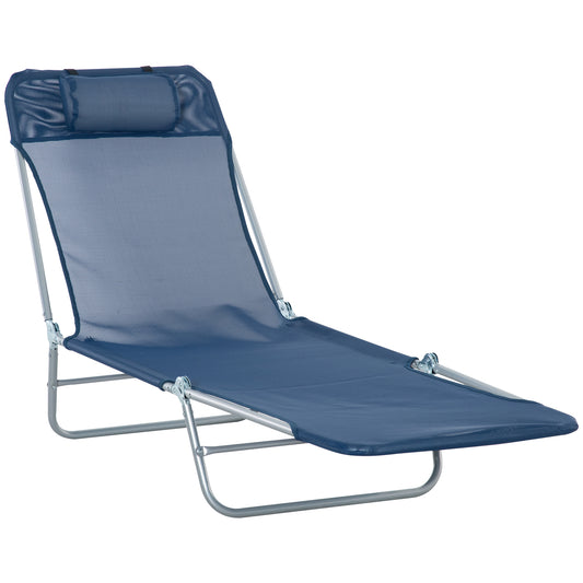 Adjustable Sun Bed Garden Lounger Recliner Relaxing Camping Blue