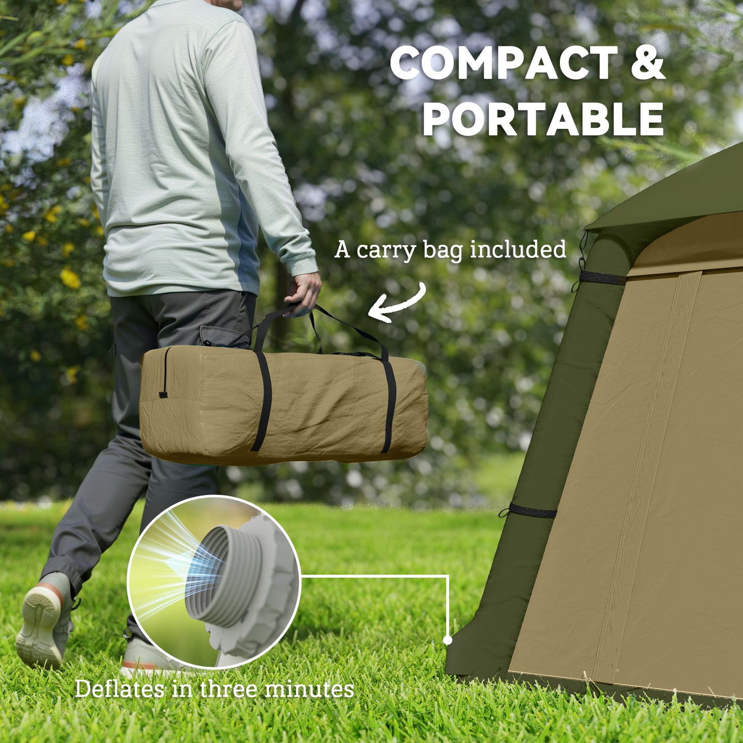 Inflatable Camping Tent, Easy Setup 2 Man Tent, Brown