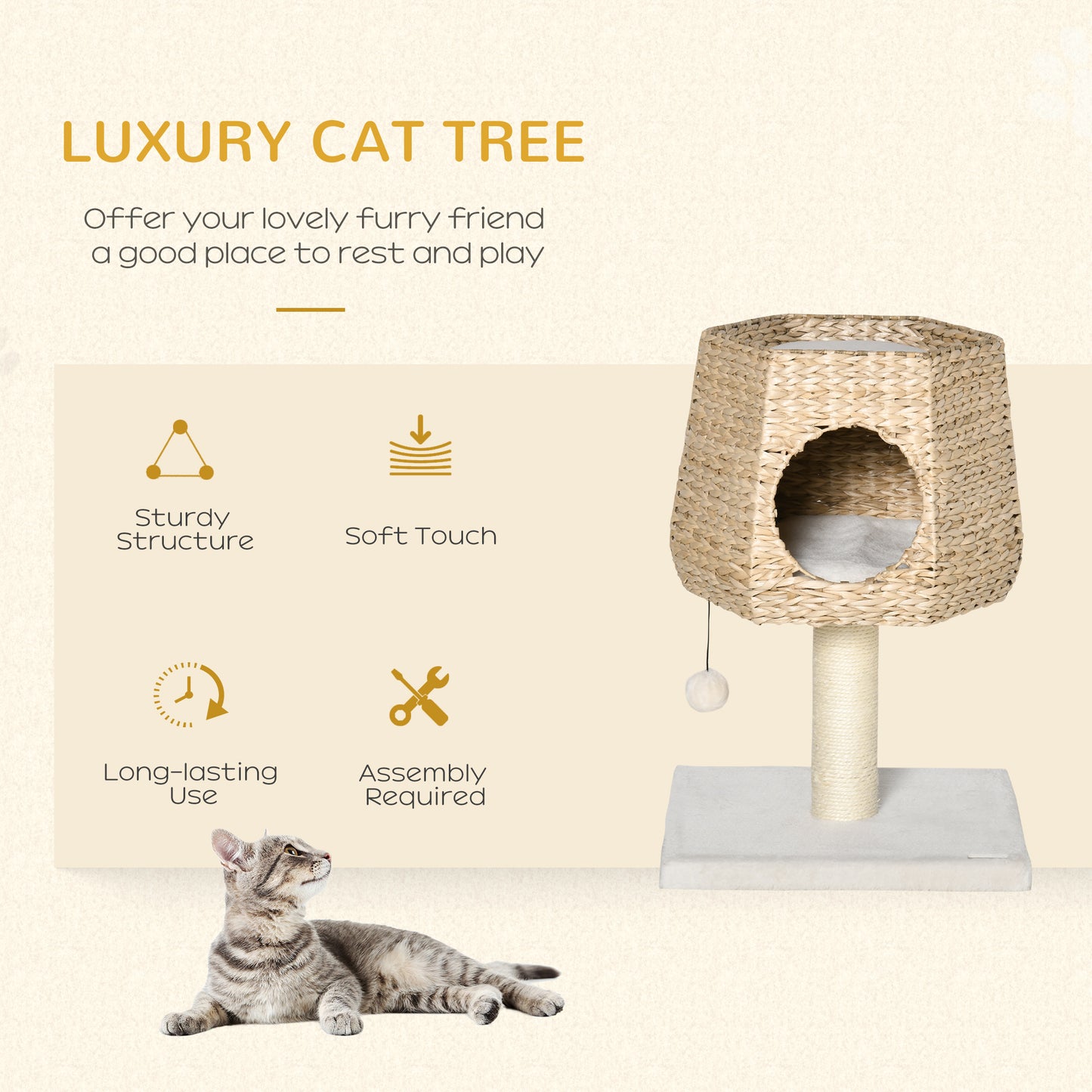 Cat Tree Activity Center with Cattail Fluff Bed Condo Sisal Post Ball