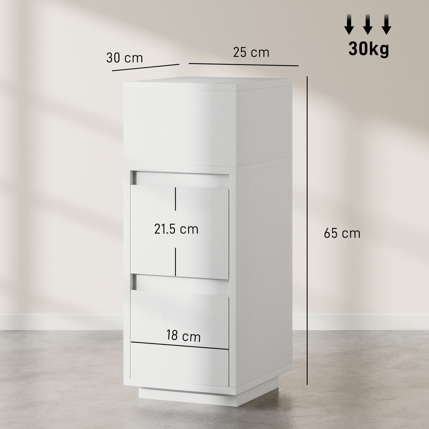 Slim Bedside Table, Bedside Cabinet with Open Shelf and 2 Drawers