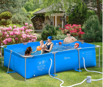 Steel Frame Pool with Filter Pump and Filter Cartridge Rust and Reinforced Sidewalls Resistant Above Ground Pool Blue 315 x 225 x 75cm by Outsunny