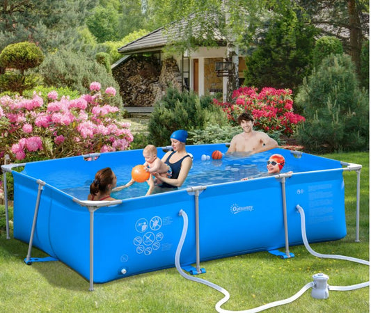Steel Frame Pool with Filter Pump and Filter Cartridge Rust and Reinforced Sidewalls Resistant Above Ground Pool Blue 315 x 225 x 75cm by Outsunny