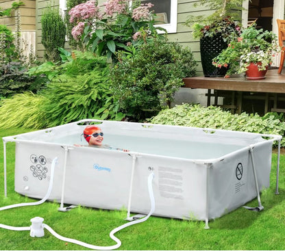 Steel Frame Pool with Filter Pump and Filter Cartridge Rust Resistant Above Ground Pool with Reinforced Sidewalls, 292 x 190 x 75cm, Grey