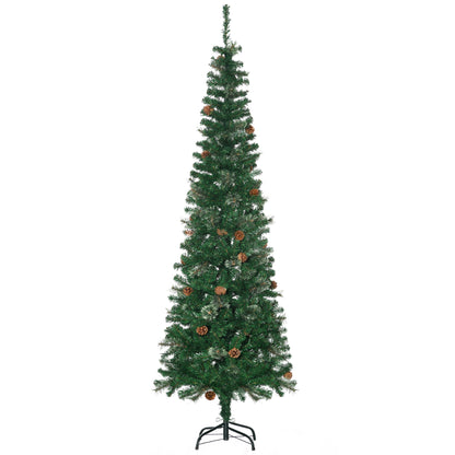 6.5FT Artificial Slim Christmas Tree Holiday Home Décor with Pine Cones