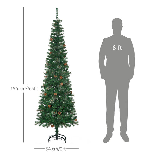 6.5FT Artificial Slim Christmas Tree Holiday Home Décor with Pine Cones