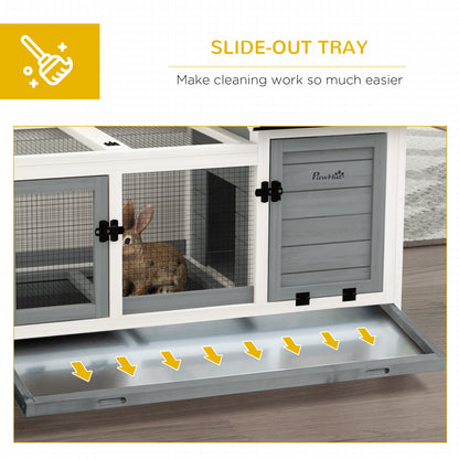 Rabbit Hutch, Guinea Pig Cage with Wheels, Outdoor/Indoor, Grey