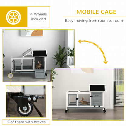 Rabbit Hutch, Guinea Pig Cage with Wheels, Outdoor/Indoor, Grey