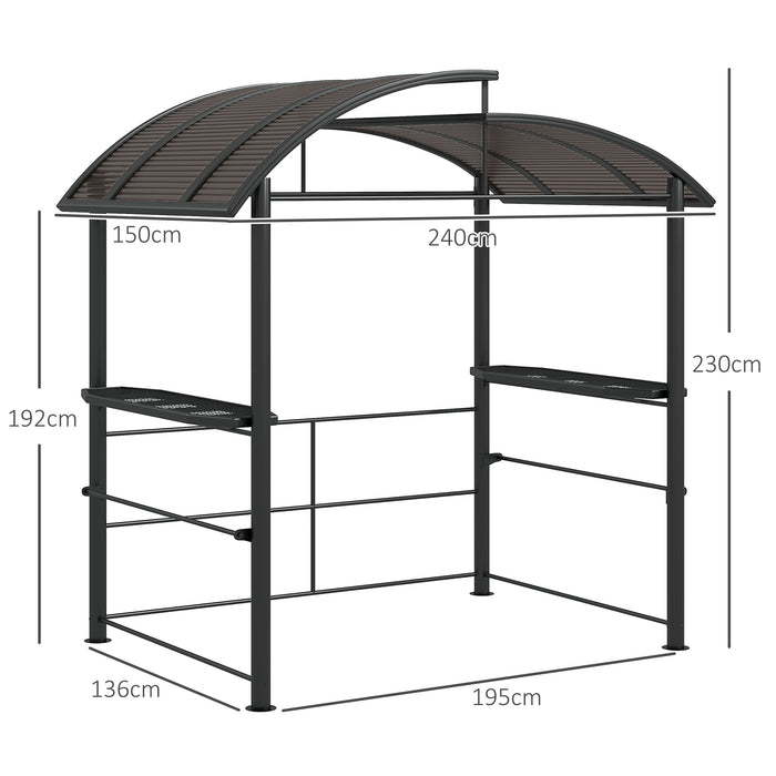 2.4 x 1.5m Outdoor Grill Gazebo with Side Shelves, PC Board Roof, Grey