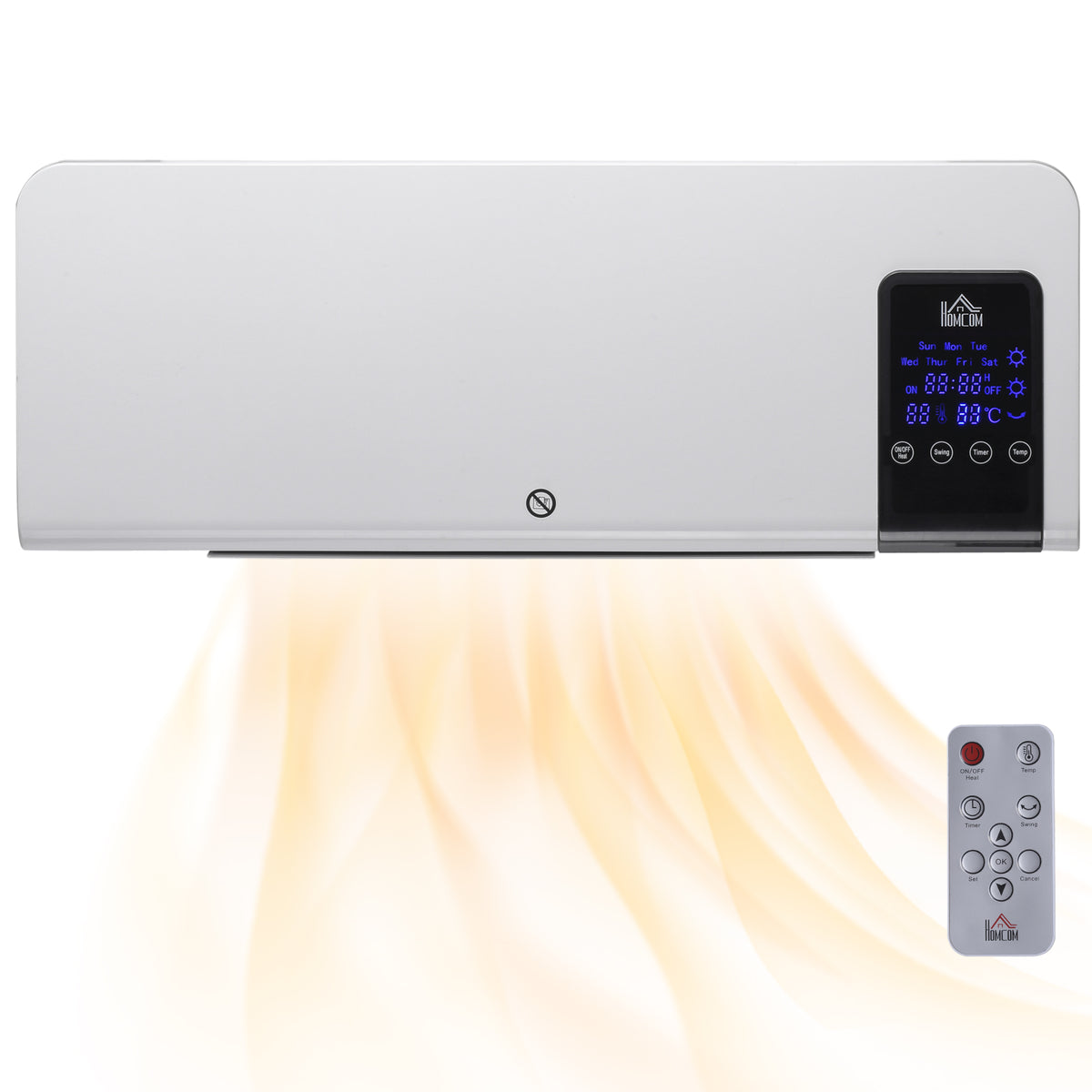 2000W Wall Mounted Ceramic Heater with Remote Control for Home White
