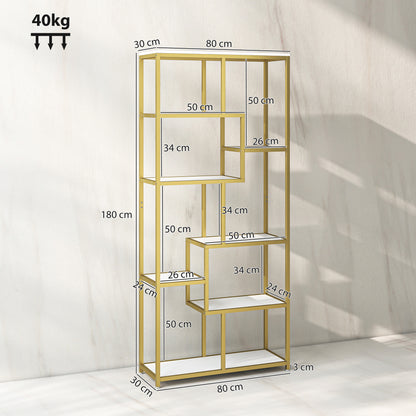 Modern Bookcase 7-Tier Bookshelf Shelving Unit White Gold Tone