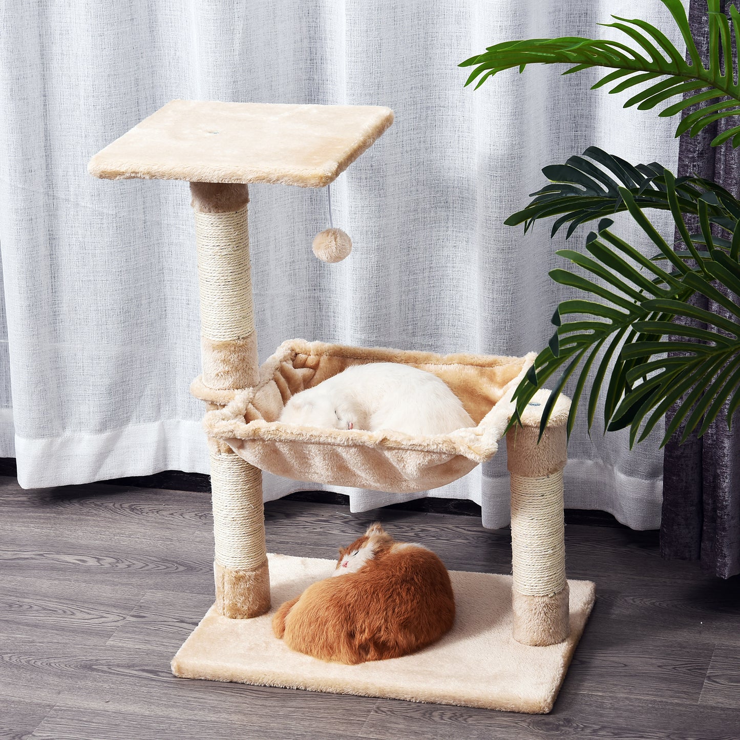 70cm Cat Tree for Indoor Cats Durable Natural Sisal Scratching Posts Hammock Bed Kitty Activity Center Beige