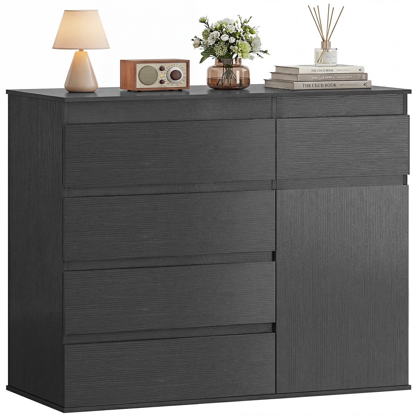Sideboard Storage Cabinet, Kitchen Cupboard with 5 Drawers, Black