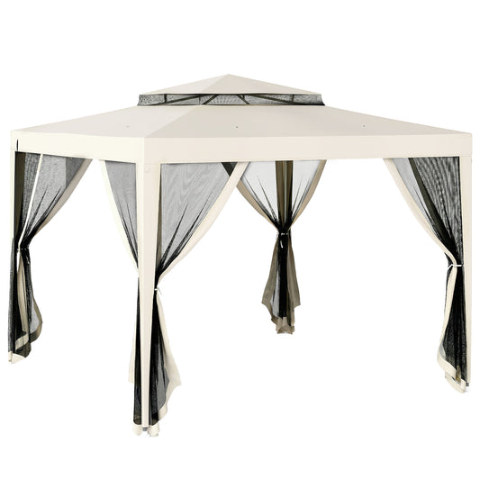 3 x 3 m Gazebo, Netting Party Tent w/ Double Tier Roof, Cream White