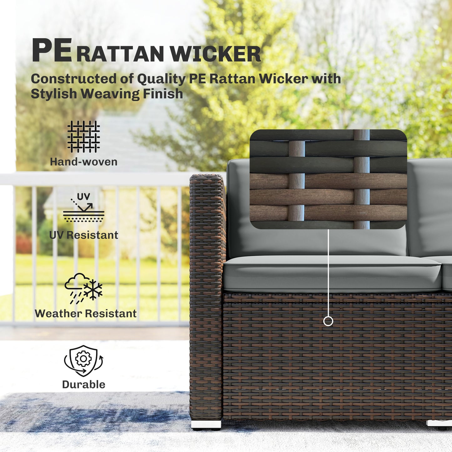Garden Furniture Set w/ Padded Cushions Corner Sofa Set, Light Grey