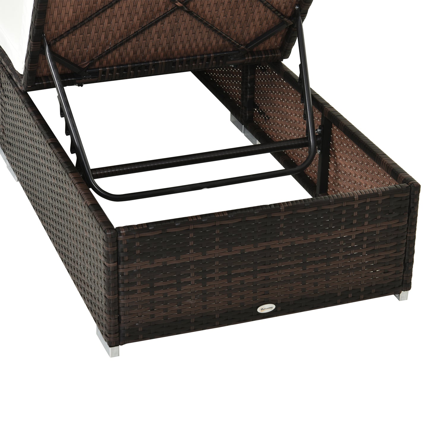 Outsunny PE Rattan Sun Lounger, Six-level Adjustable Recliner Bed Chair w/ Soft Padded Cushion for Patio, Garden, Mixed Brown
