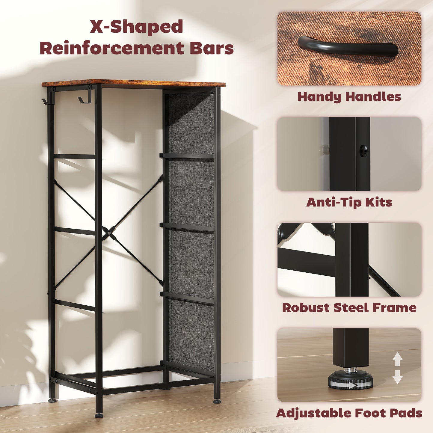 Fabric Chest of Drawers, 4 Drawer Dresser for Bedroom, Rustic Brown