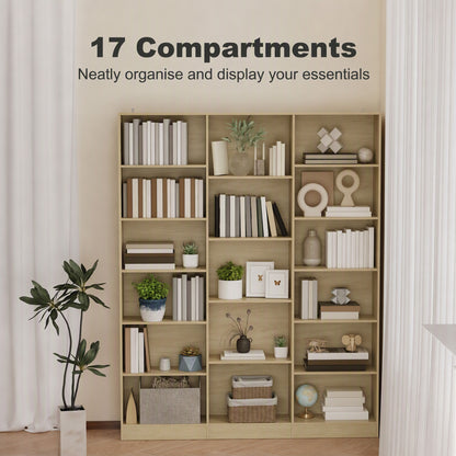 Bookcase Freestanding Open Storage Shelf with 17 Compartments