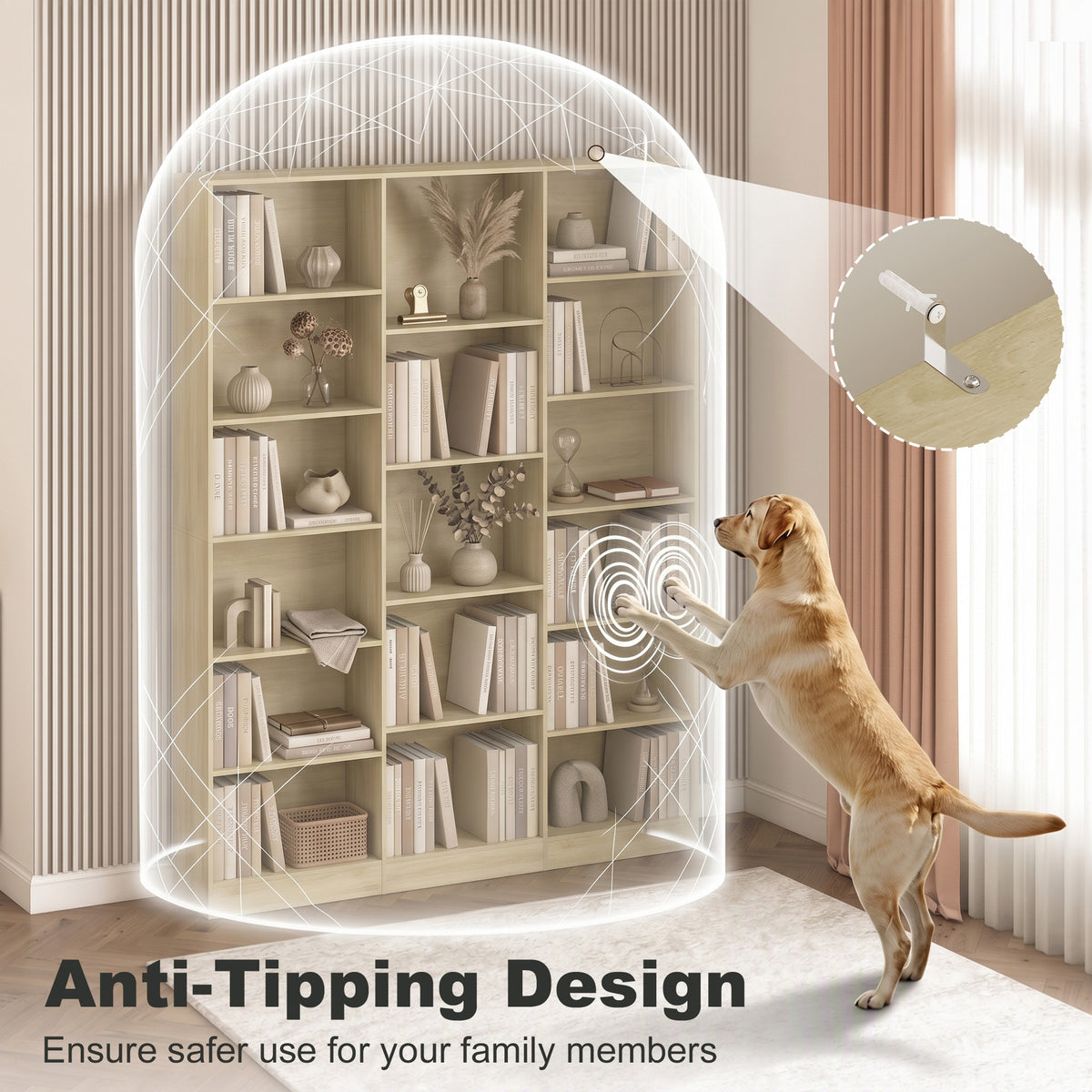 Bookcase Freestanding Open Storage Shelf with 17 Compartments