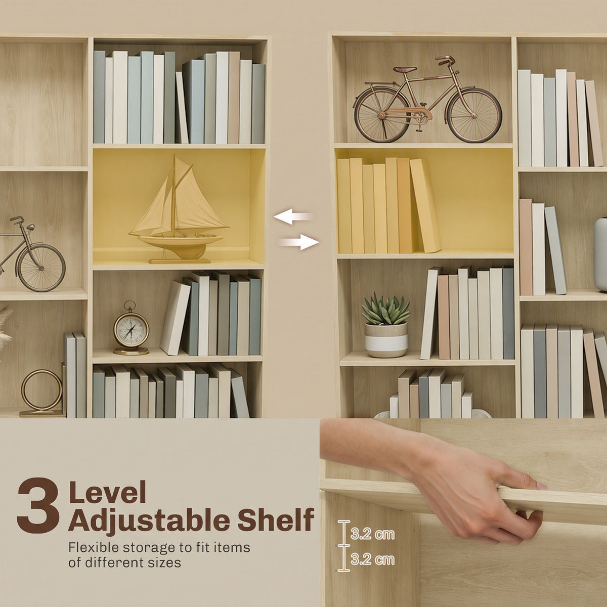 Bookcase Freestanding Open Storage Shelf with 17 Compartments