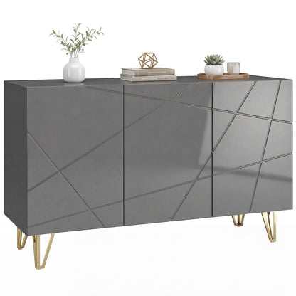 Storage Cabinet, Sideboard with Adjustable Shelves, High Gloss Grey