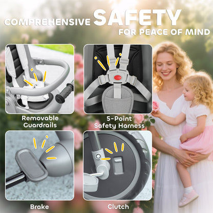 6 in 1 Kids Trike, Toddler Tricycle with Parent Handle, Grey