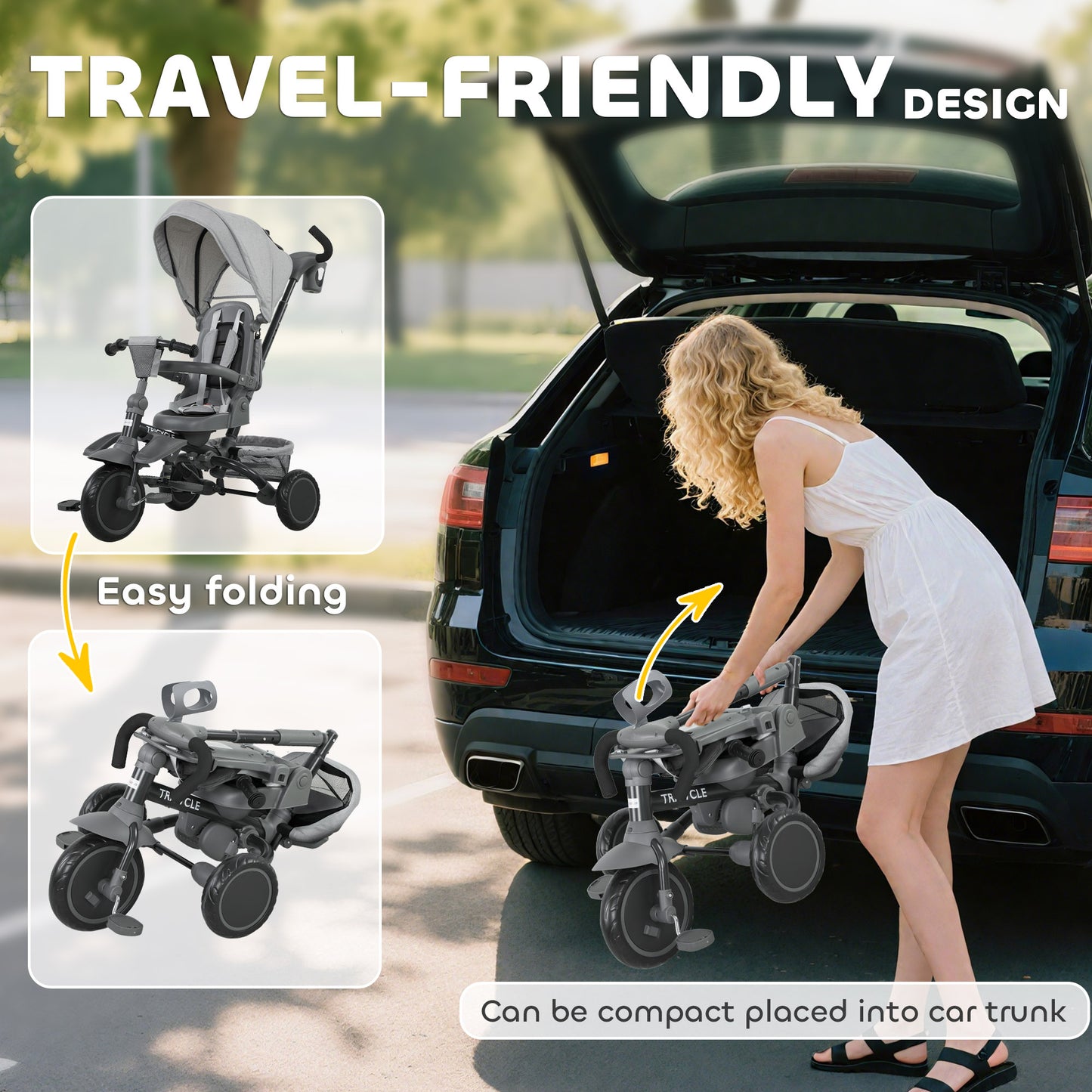 6 in 1 Kids Trike, Toddler Tricycle with Parent Handle, Grey