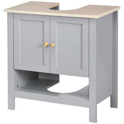 kleankin Bathroom Under Sink Cabinet with Adjustable Shelf, White, Grey