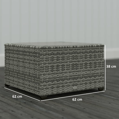 Outdoor Coffee Table with Glass Top, Rattan Side Table, Light Grey