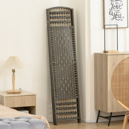 4 Panel Folding Privacy Screen with Pine Wood Frame, Dark Grey