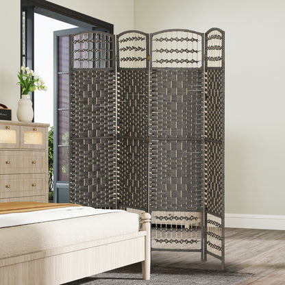 4 Panel Folding Privacy Screen with Pine Wood Frame, Dark Grey