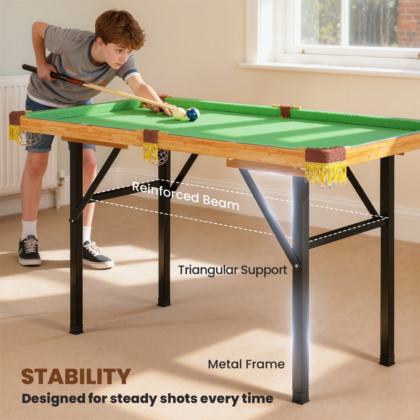 4FT Folding Pool Table, Mini Pool Game Billiards Table Set with 2 Cues, 16 Balls, Chalk, Triangle, Brush for Kids and Adults, Green