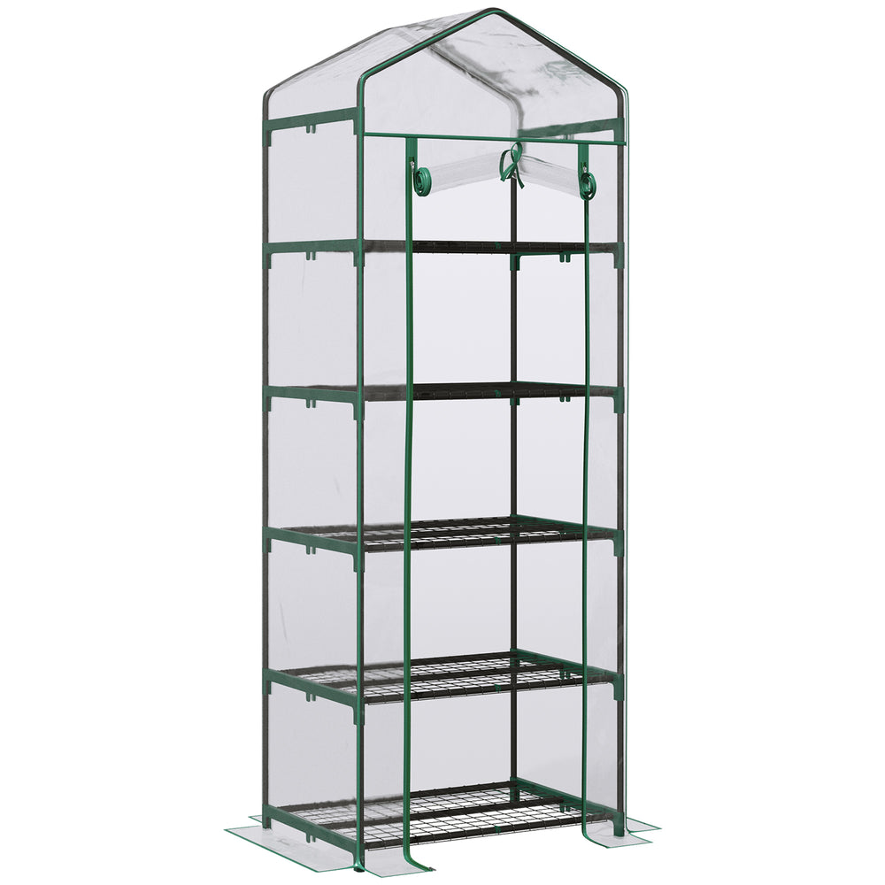 5 Tier Greenhouse Outdoor Flower Stand PVC Cover Portable Shed Metal Frame Transparent 69 x 49 x 193cm