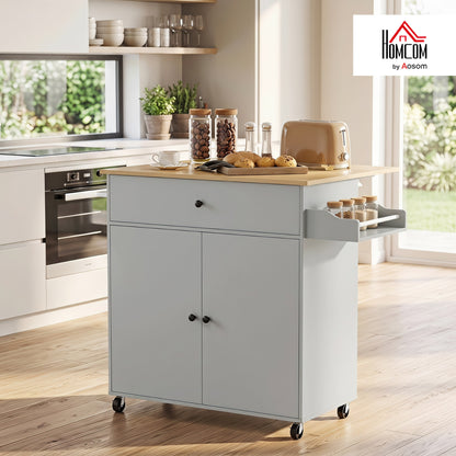 Kitchen Island with Drop Leaf, Rolling Kitchen Storage Trolley, Grey