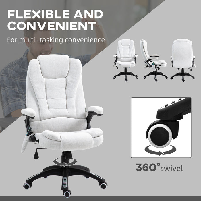 Office Chair w/ Heating Massage Points Relaxing Reclining Cream White