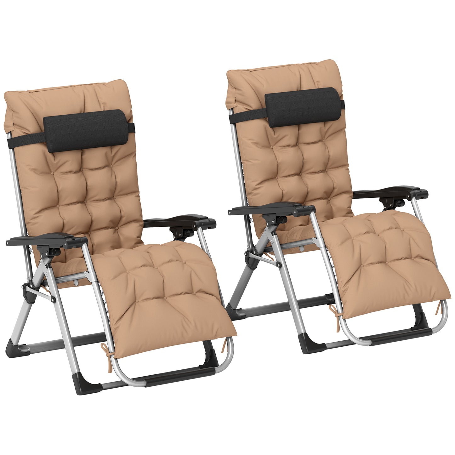 2 PCS Reclining Zero Gravity Chair Folding Lounger Cushion Khaki