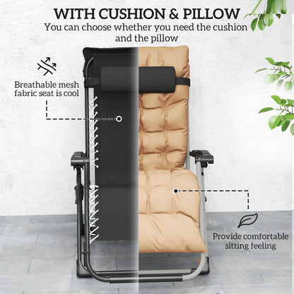 2 PCS Reclining Zero Gravity Chair Folding Lounger Cushion Khaki