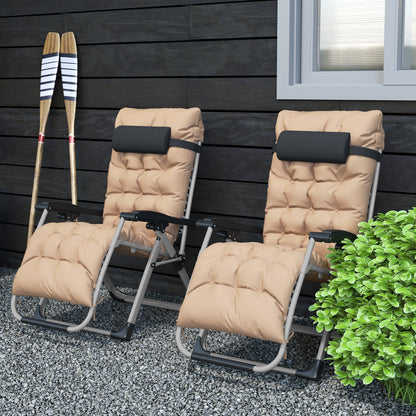 2 PCS Reclining Zero Gravity Chair Folding Lounger Cushion Khaki