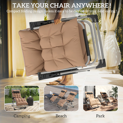 2 PCS Reclining Zero Gravity Chair Folding Lounger Cushion Khaki