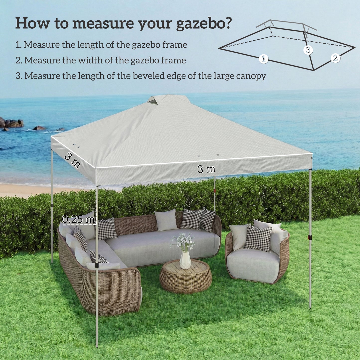 Gazebo Roof Replacement UV50+ Waterproof 3x3(m) White