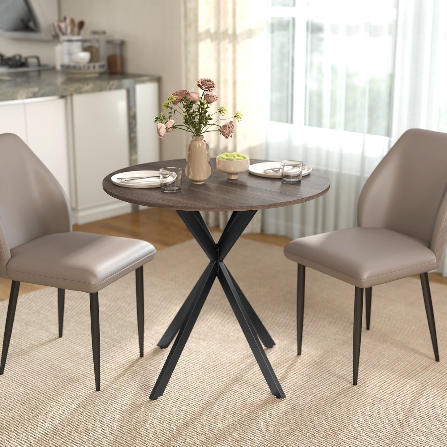 80cm Round Dining Table, Industrial Kitchen Table with Steel Legs