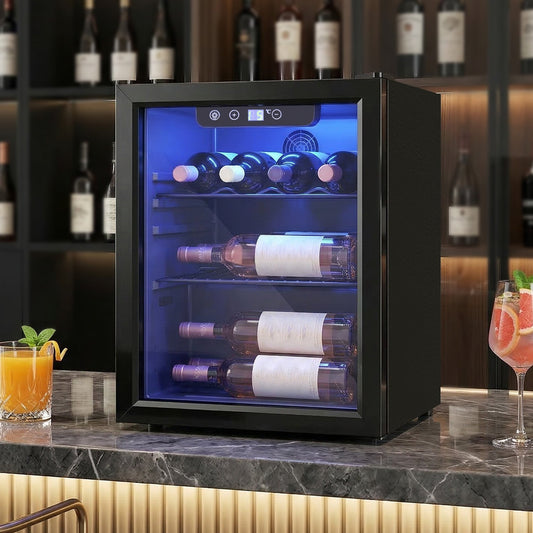 48L Tabletop Wine Cooler for 16 Bottles with Reversible Door - Black